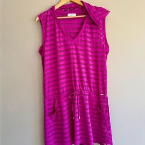 Calvin Klein Size L/XL Fuchsia Sleeveless Hooded Swim Cover Dress with Pockets